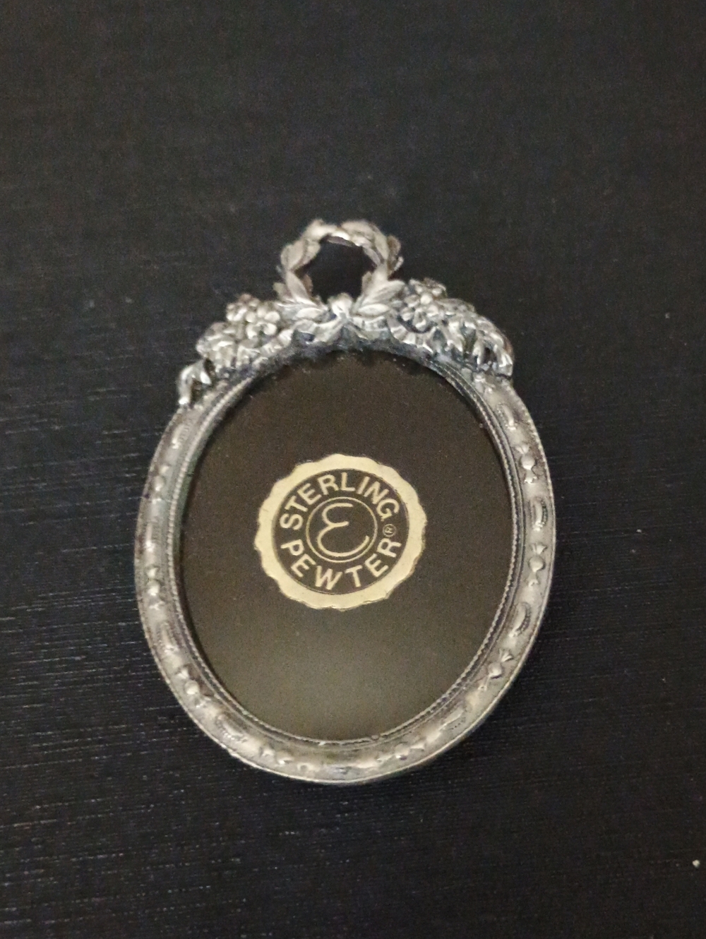 Sterling & Pewter Ornate Oval Brooch  Frame - Sterling  Pewter  By Elias 1990